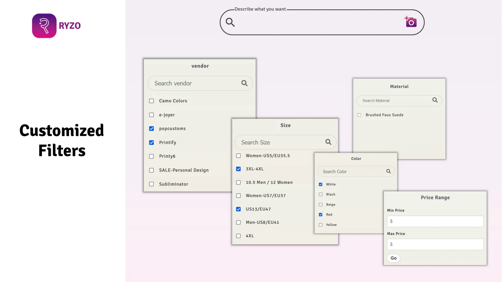 Adaptive search filters on a Shopify collection page powered by Ryzo