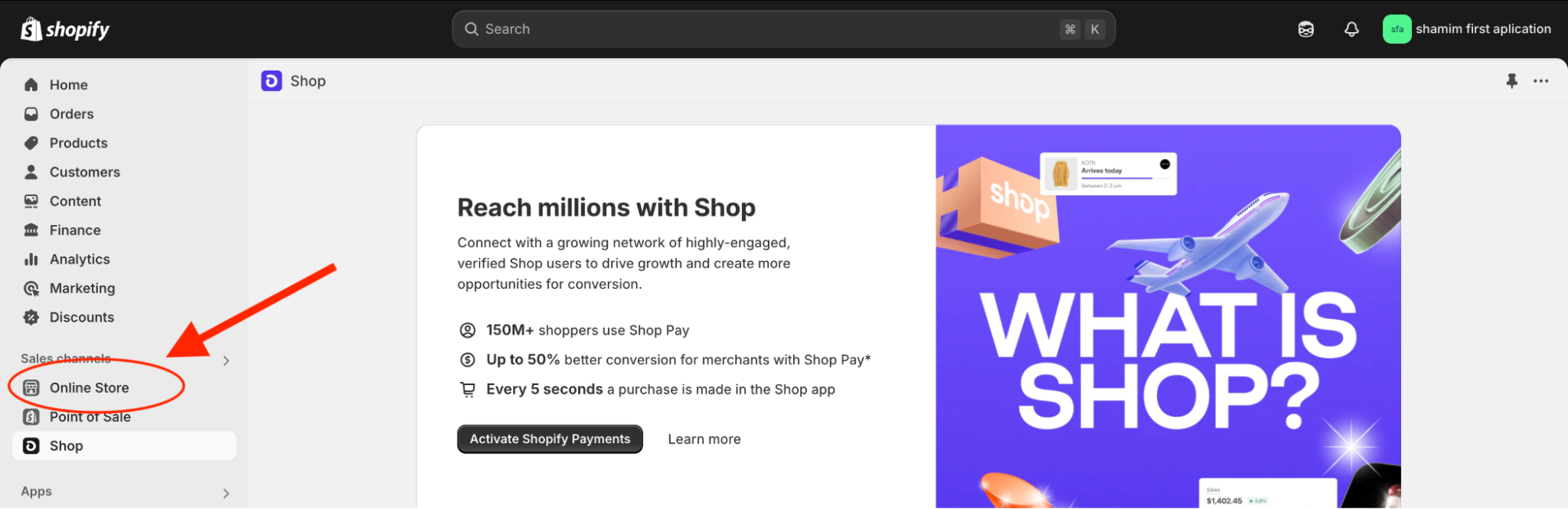 Online Store menu